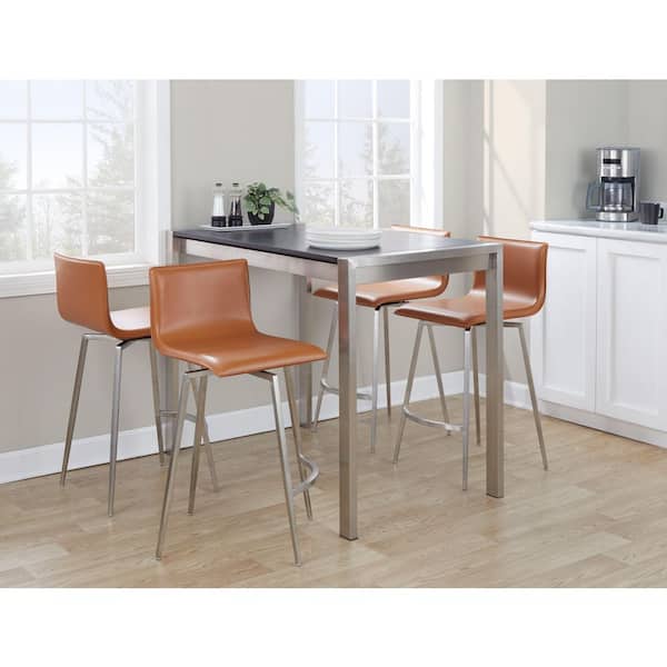 Lumisource Mara Upholstered 26 in. Stainless Steel and Camel Faux Leather Fixed-Height Counter Stool (Set of 2)