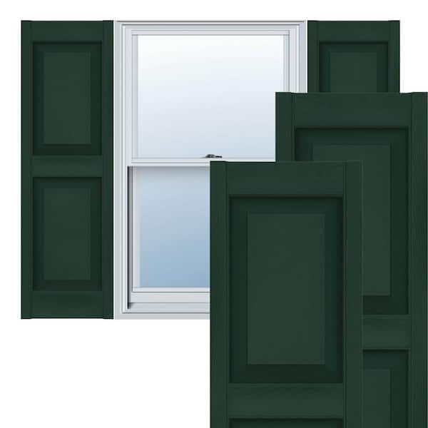 Ekena Millwork 12 in. x 36 in. Lifetime Vinyl TailorMade Two Equal Raised Panel Shutters Pair Midnight Green