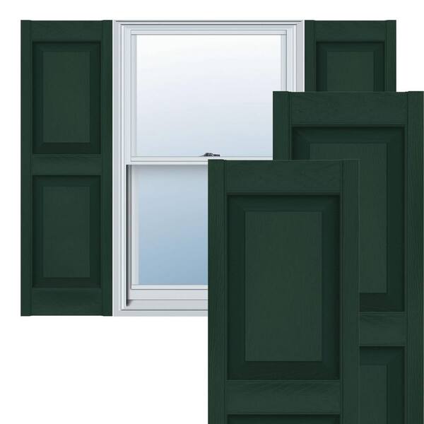 Ekena Millwork 12 in. x 51 in. Lifetime Vinyl Custom 2 Equal Raised Panel Shutters Pair Midnight Green