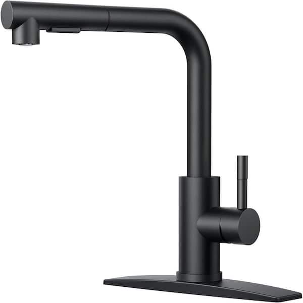 Matte Black 12 in. H Pull Down Sprayer Kitchen Faucet with 360° Spout Swivel