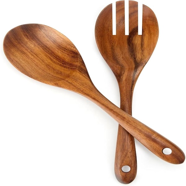 10-Inch Wooden Salad Servers Set with Spoon and Fork for Tossing and Serving Tongs, Spoons, Serving,