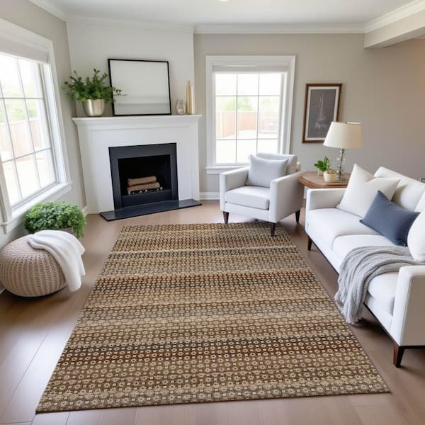 Mayfield Premium Machine Washable Abstract AMF1419 Paprika 9 ft. x 12 ft. Area Rug