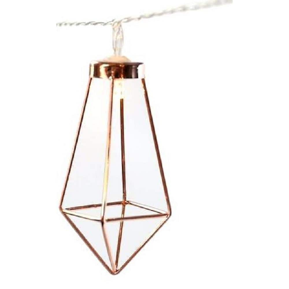LED String Light Wire Iron Geometric Hexagons Rose Gold Copper Home Decor 