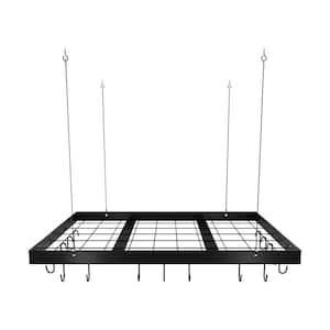 Matte Black 30 in. Ceiling Rectangular Pot Rack for Kitchen with 15 Hooks