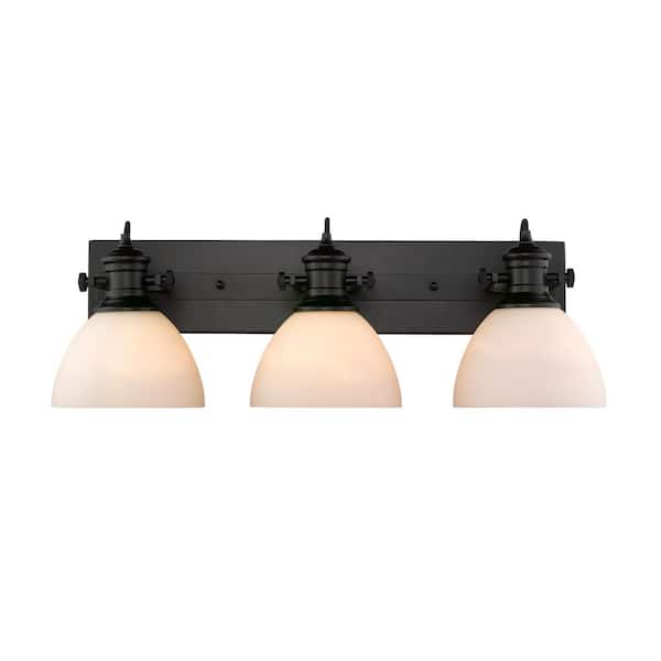Golden Lighting Hines 3-Light Black and Opal Glass Bath Light