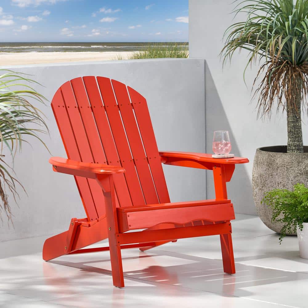 Red Acacia Wood Outdoor Patio Adirondack Chair (Set of 1)