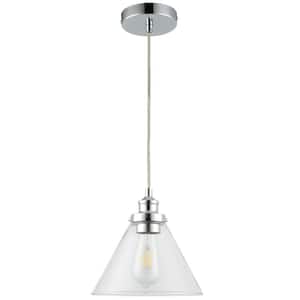 1-Light Chrome Finish Modern Pendant Lamp with Glass Cone Shade
