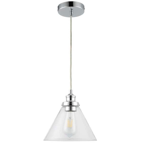 Merra 1-Light Chrome Finish Modern Pendant Lamp with Glass Cone Shade