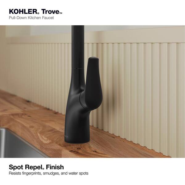 KOHLER Trove Single Handle Pull Down Sprayer Kitchen Faucet in Matte Black