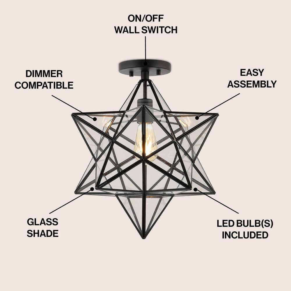Ava 14.5" Black Clear Glass LED Farmhouse Bohemian Flush Mount Light