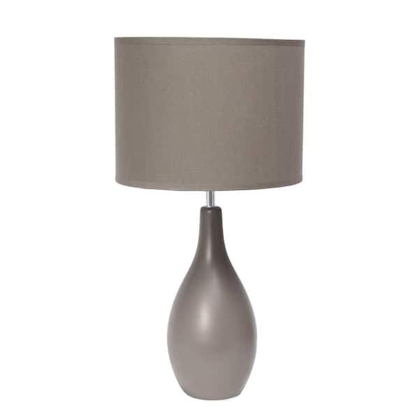 Simple Designs 18.11 in. 1- Light Oval Bowling Pin Base Ceramic Table Lamp, Gray