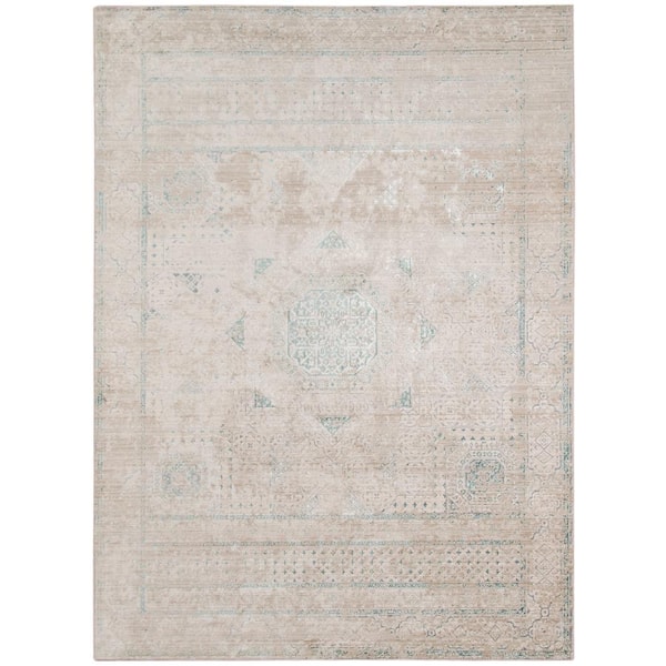 Amer Rugs Camilla Fiona Aqua Blue/Beige 3 ft. 11 in. x 5 ft. 7 in. Transitional Medallion Polyester Area Rug