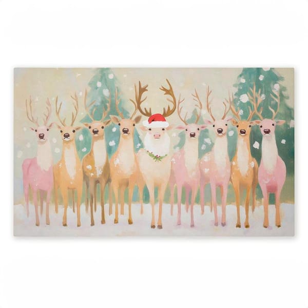 Pastel Santa's Reindeer Beige 18 in. x 30 in. Polyester Non-Slip Outdoor Door Mat