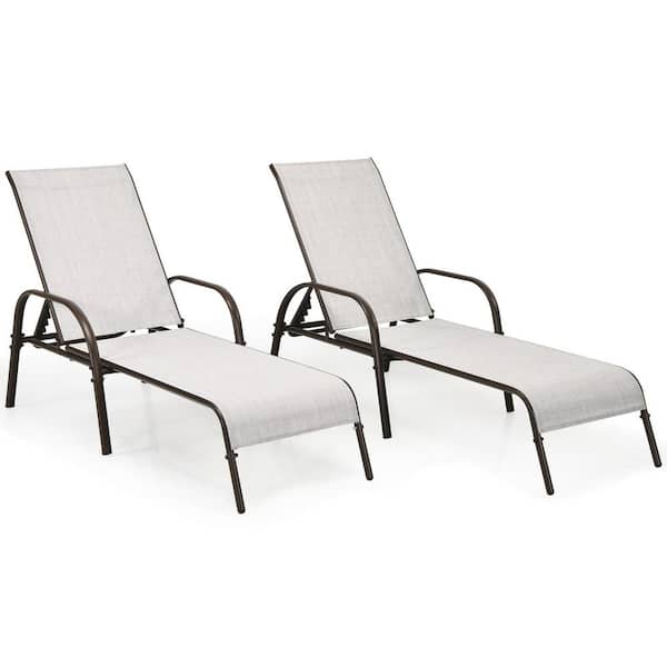 Unbranded 2-Piece Gray Metal Outdoor Chaise Lounge with Adjustable Backrest