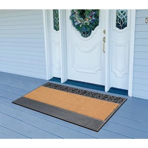 A1HC Floral Stripe Black/Beige 24 in. x 36 in. Rubber and Coir Heavy Duty, Easy to Clean Outdoor Doormat