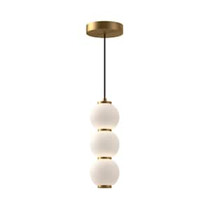 Bijou 7 in. 1 Light 20-Watt Aged Gold/Opal Matte Glass Integrated LED Pendant Light