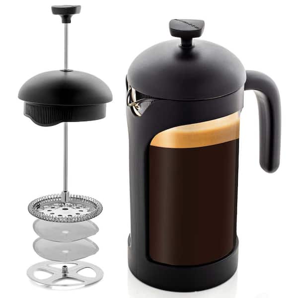 OVENTE 4-Cup Black French Press Coffee Maker with Heat Resistant Borosilicate Glass