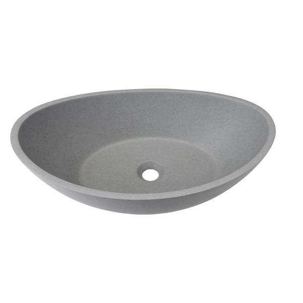 Unbranded Modern Gray Concrete Dumpling-Shaped Oval Bathroom Vessel Sink