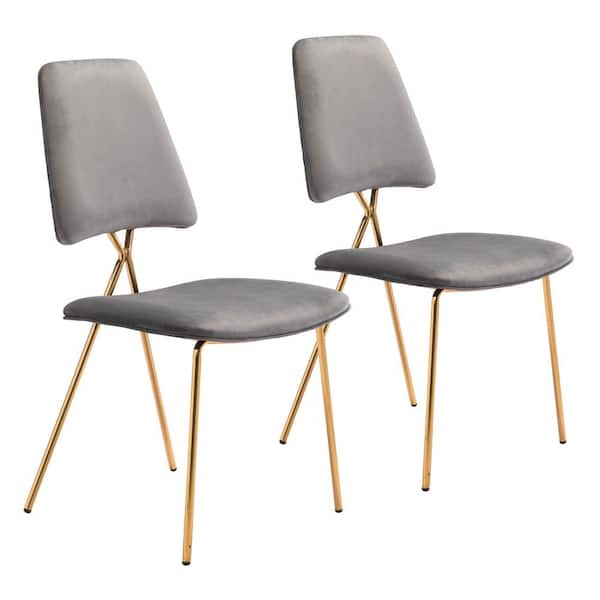 ZUO Chloe Gray, Gold Polyester Dining Side Chair Set of 2