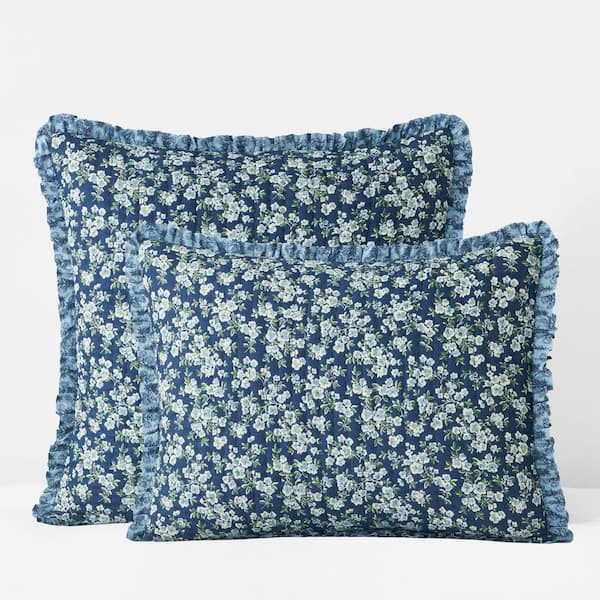 Company Cotton Suhana Reversible Ruffle Quilted Blue Cotton Euro Sham