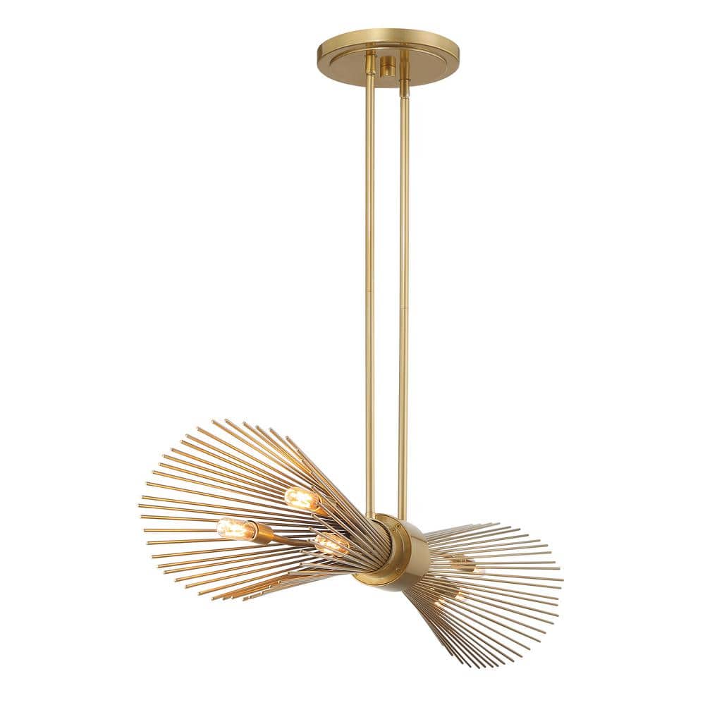 Burnished Brass 6-Light Linear Chandelier with Adjustable Height