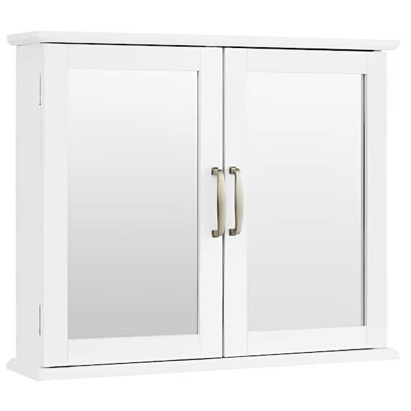 Bunpeony 5.5 in. D x 23.5 in. W x 19.5 in. H 2-Tier Wall-Mounted Mirror Bathroom Storage Wall Cabinet in White