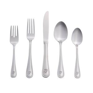 Beaded Monogrammed Letter F 46-Piece Silver Stainless Steel Flatware Set (Service for 8)