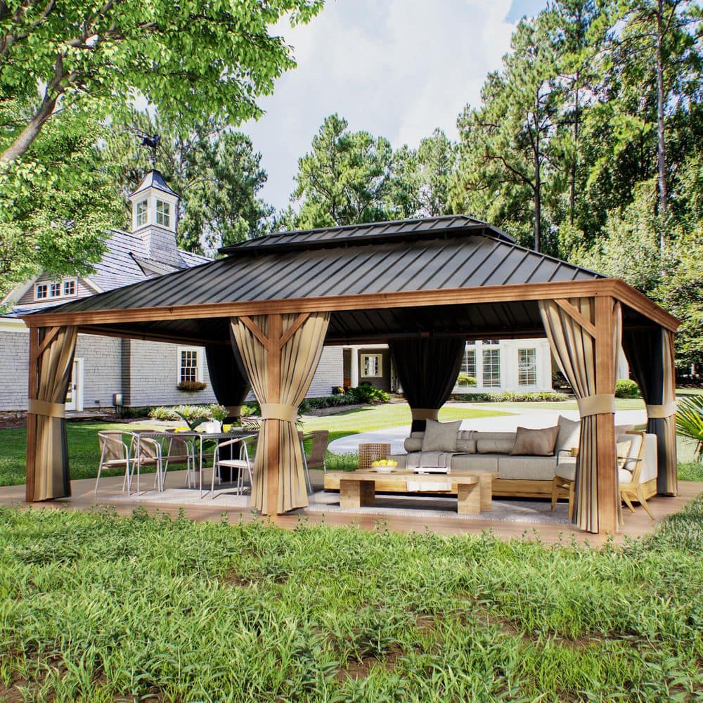 14 ft. x 22 ft. Aluminum Hardtop Outdoor Gazebo with Double Galvanized Steel Roof,Included Mosquito Netting and Curtains price history on PriceWatchPro