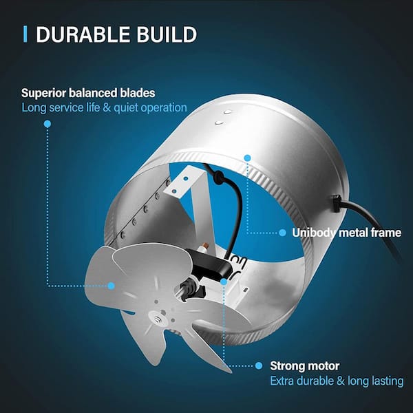 iPower 6 inch 174 CFM Booster Fan Inline Duct HVAC Exhaust Vent Blower, Low Noise Grounded Power Cord, Silver
