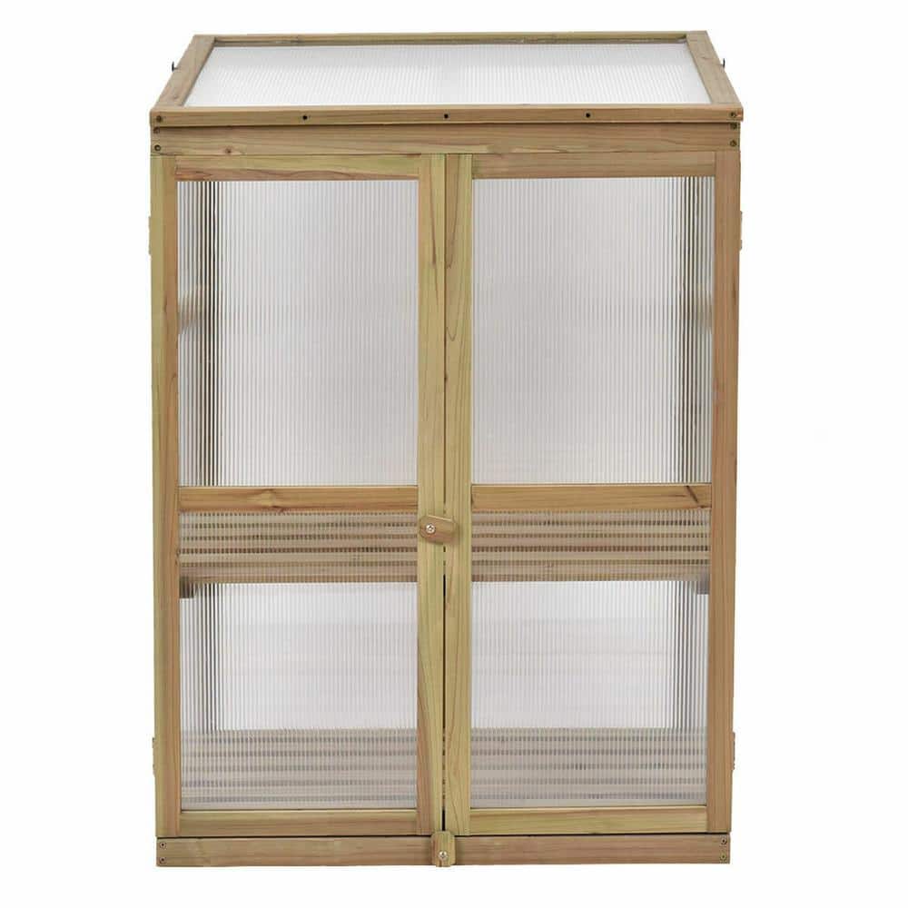 Compact Brown Fir Wood Greenhouse with Shelves