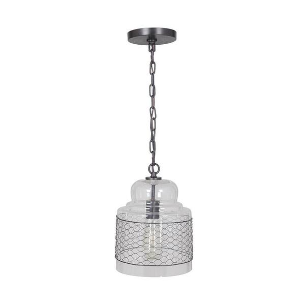 Home Decorators Collection Sutton 1-Light Clear and Metal Hardwire Pendant