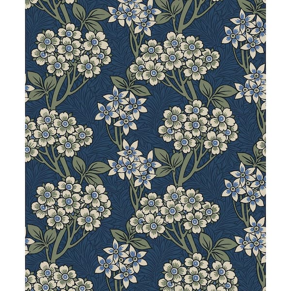Seabrook Designs Blue Jay and Sage Floral Vine Unpasted Nonwoven Paper Wallpaper Roll 57.5 sq. ft.