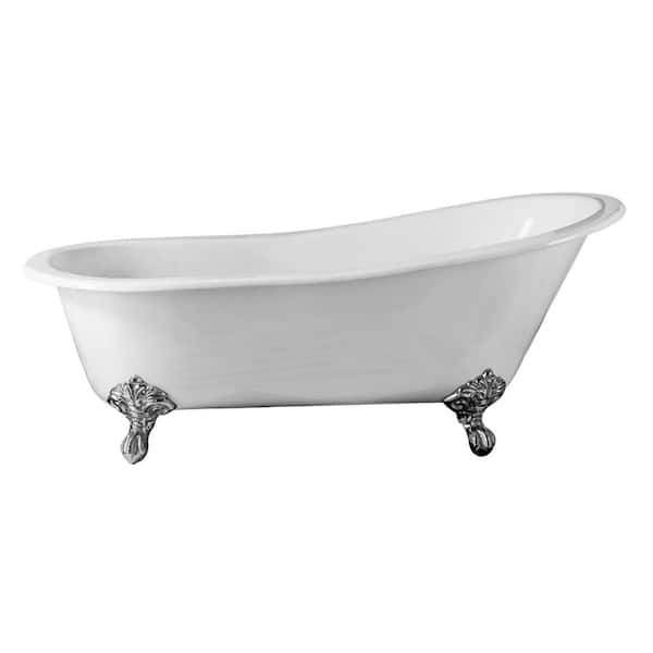 Barclay Products Halifax 61.25 in. Cast Iron Slipper Clawfoot Non-Whirlpool Bathtub in White with No Faucet Holes and Black Feet