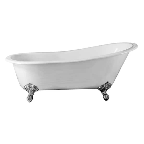 Barclay Products Halifax 61.25 in. Cast Iron Slipper Clawfoot Non-Whirlpool Bathtub in White with No Faucet Holes and ORB Feet