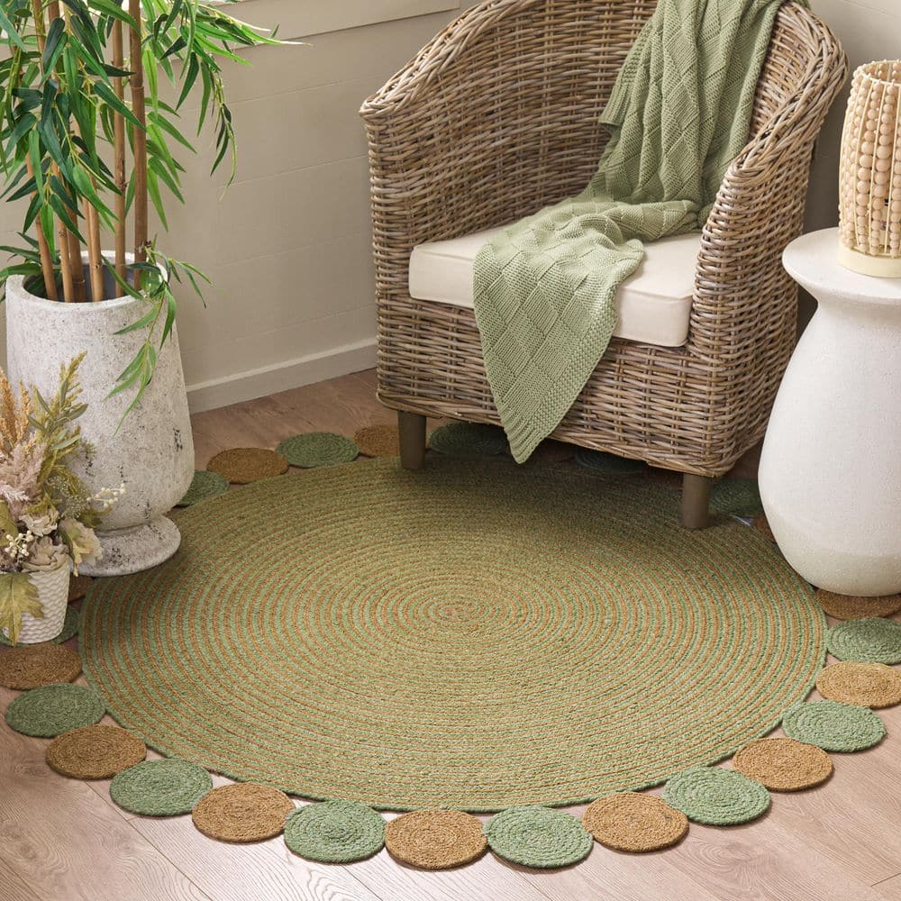 Braided 5 ft. x 5 ft. Round Green/Gold Circle Border Area Rug price history on PriceWatchPro