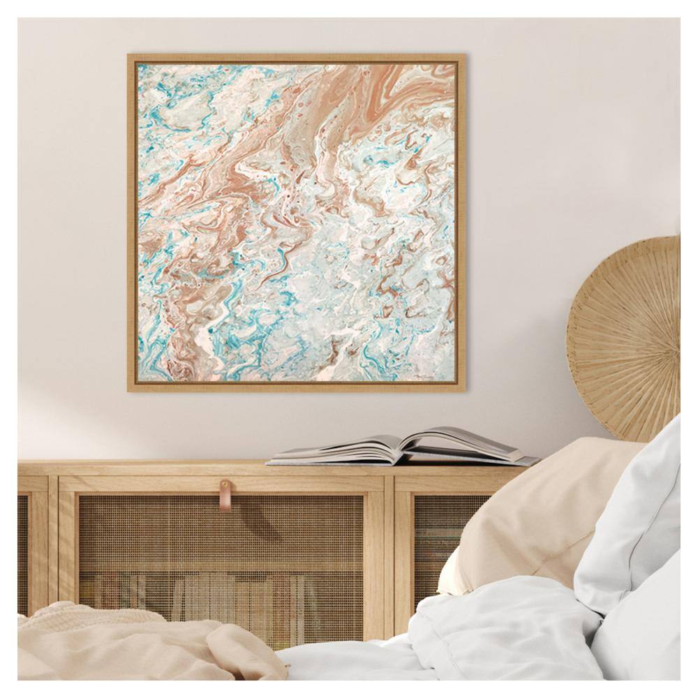 22"x22" Beige and Aqua Abstract Framed Canvas Wall Art