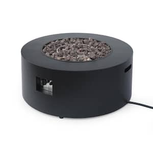 Wellington 15.25 in. x 19.75 in. Round Concrete Propane Outdoor Patio Fire Pit in Dark Grey with Tank Holder