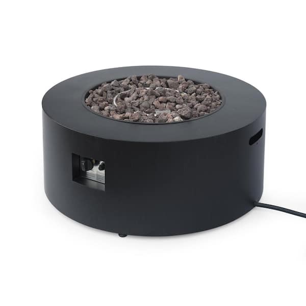 Wellington 15.25 in. x 19.75 in. Round Concrete Propane Outdoor Patio Fire Pit in Dark Grey with Tank Holder