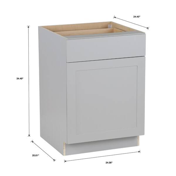 Hampton Bay Cambridge Gray Shaker Assembled Base Cabinet with Soft Close Full Extension Drawer 24 in. W x 24.5 in. D x 34.5 in. H