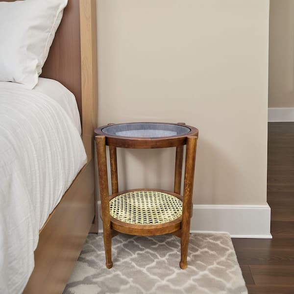 Hyacinth 21 in. Round Honey Glass Top End Table