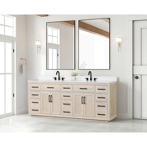 Aoibox 84 Milk Oak Modern Bathroom Vanity with Double Sink