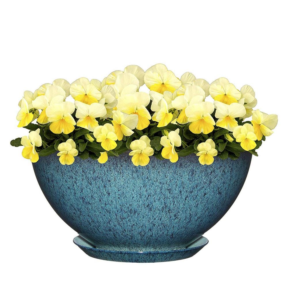 Indigo Speckle Resin 10" Oval Indoor/Outdoor Planter with Drainage