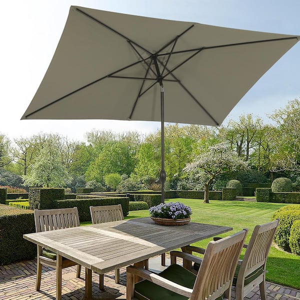 10 ft. Patio Aluminum Pole Rectangular Market Umbrella in Gray