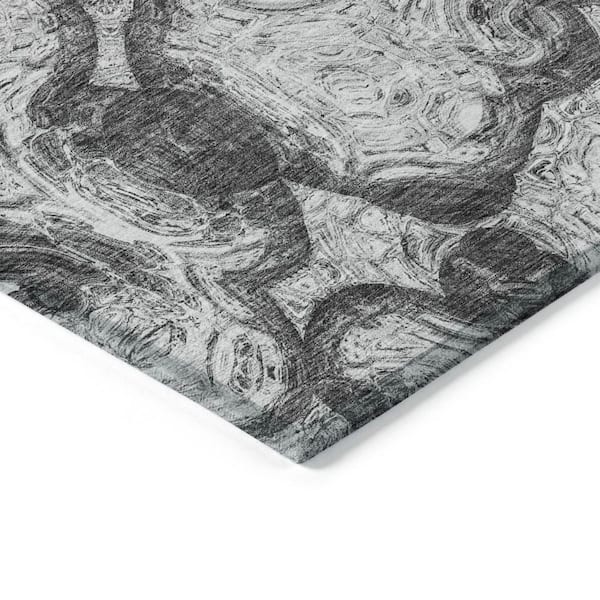 Gray, Silver, Charcoal 5 ft. x 8 ft. Woven Abstract Polyester Rectangle Indoor / Outdoor Area Rug