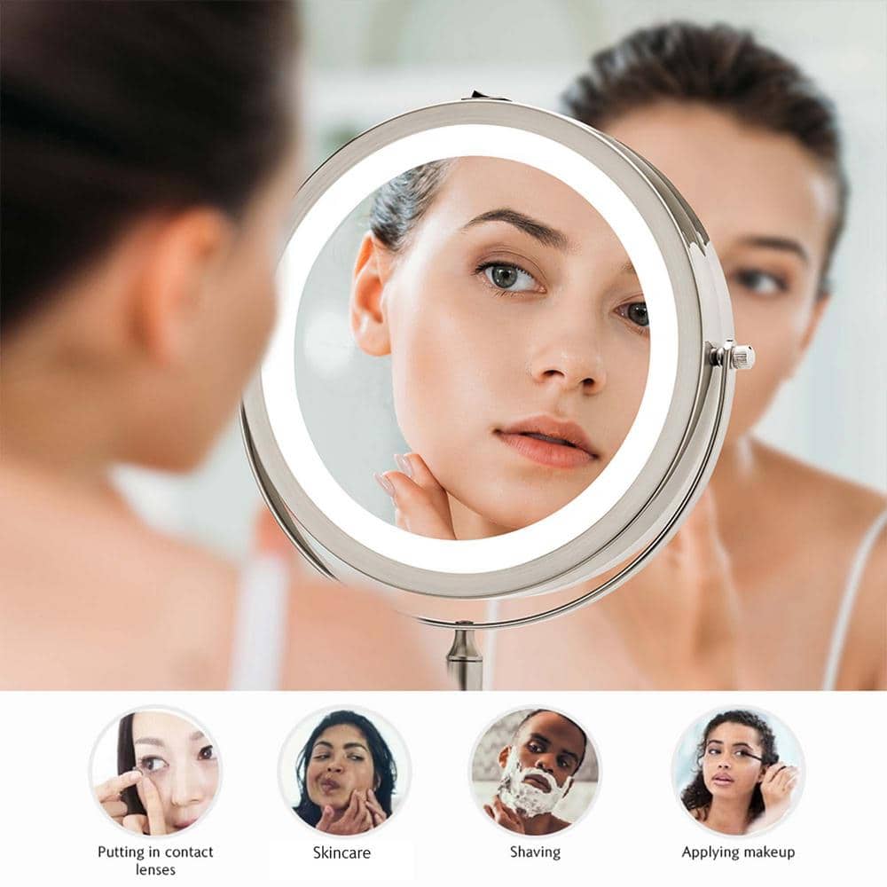Nickel Brushed Round LED Wall Mounted Magnifying Mirror
