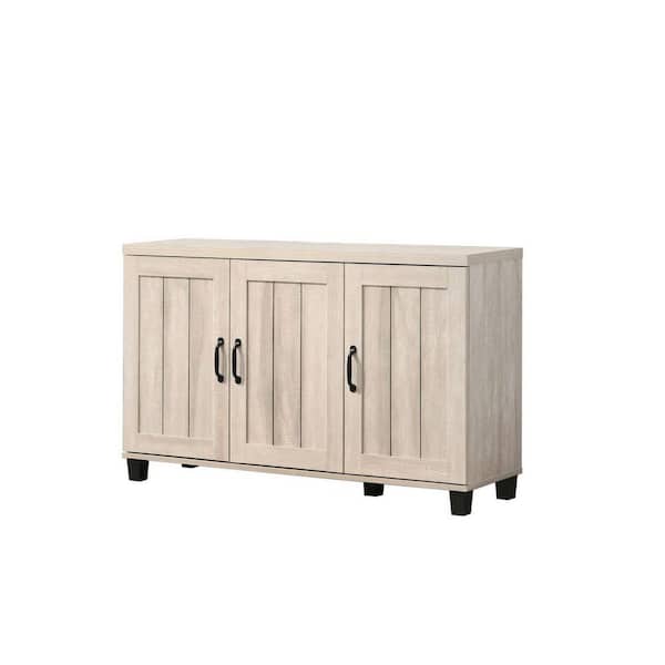 Benjara Gray and Oak Wood Top 45 in. Sideboard with 6 Shelves and 3 Door Handles