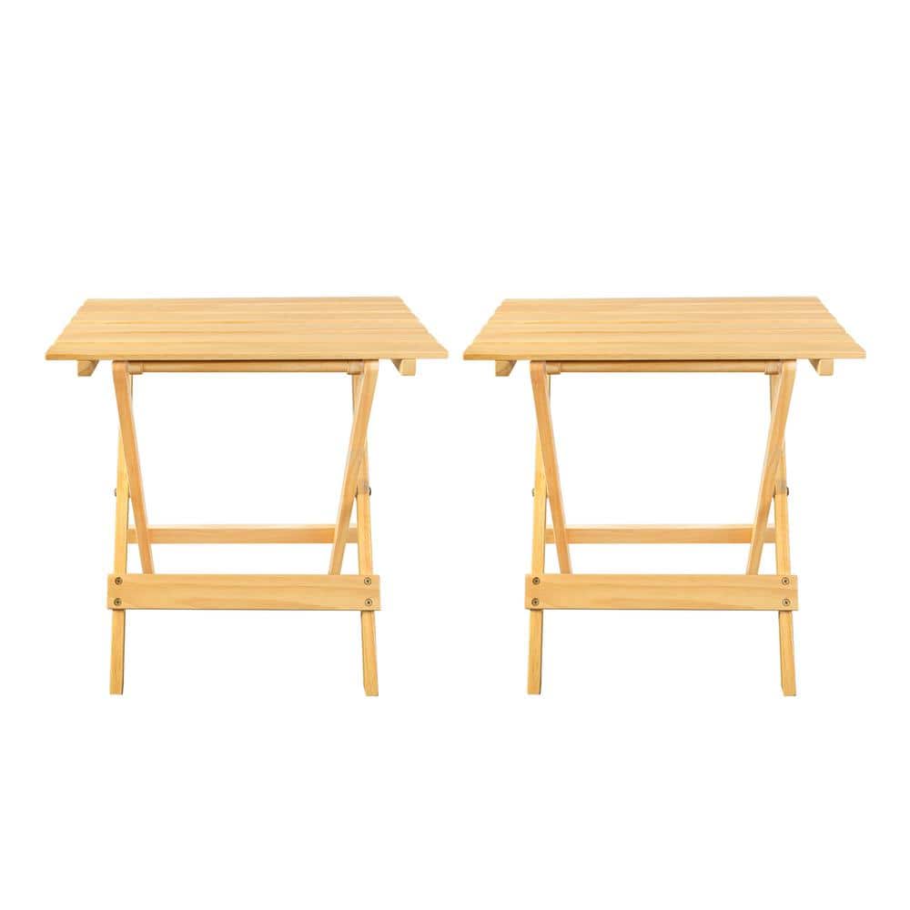 Natural Pine Solid Wood Folding End Table Set