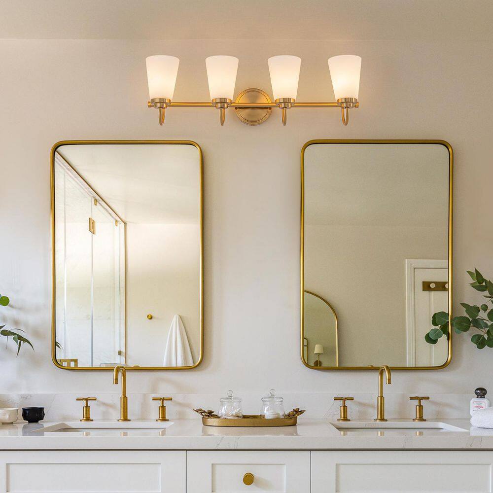 Aria 28 in. 4-Light Gold Bathroom Vanity Light with Cone Glass Shape price history on PriceWatchPro