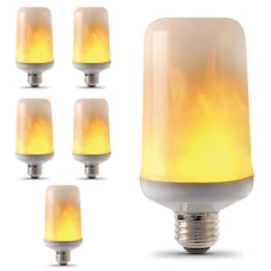 3-Watt Equivalent T60 Cylinder Flame Design LED Light Bulb Amber (6-Pack)