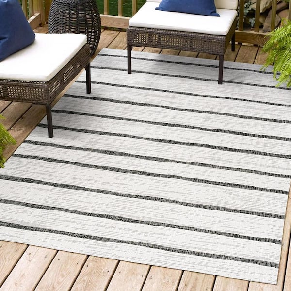 JONATHAN Y Colonia Berber Stripe Ivory/Black 8 ft. x 10 ft. Indoor ...